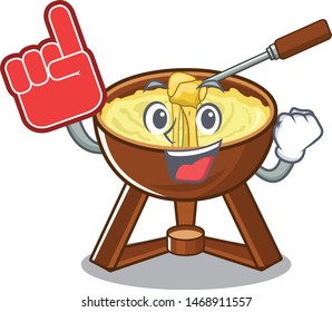 Foam finger fondue cheese in a cartoon plate
