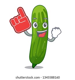 Foam finger fresh cucumber slice on mascot board