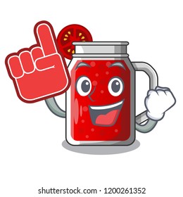 Foam finger fresh tomato juice isolated on mascot