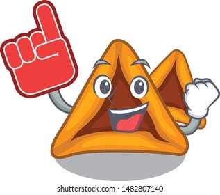 Foam finger hamantaschen cakes served in character plates