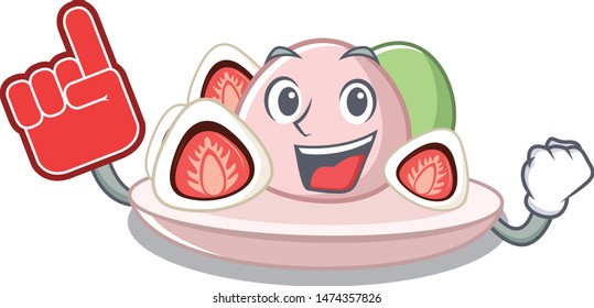 Foam finger ichigo daifuku served on mascot bowl