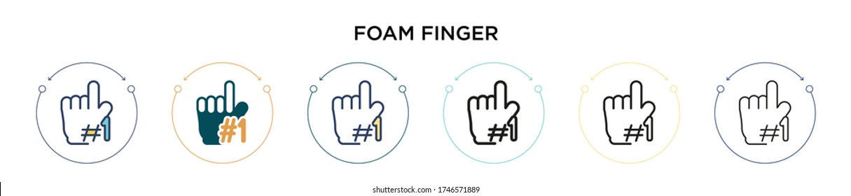 Foam finger icon in filled, thin line, outline and stroke style. Vector illustration of two colored and black foam finger vector icons designs can be used for mobile, ui, web