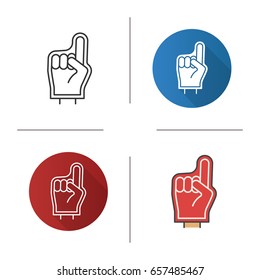 Foam finger icon. Flat design, linear and color styles. Sport fans hand. Isolated vector illustrations