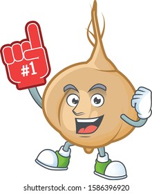 Foam finger jicama on mascot cartoon style