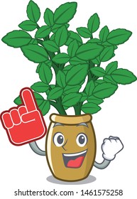 Foam finger lemon balm next the cartoon house