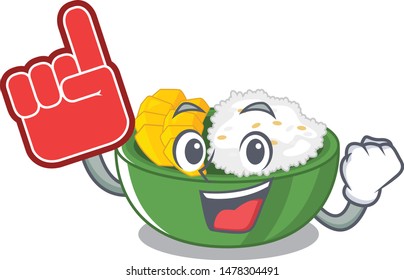 Foam finger mango sticky rice with a mascot