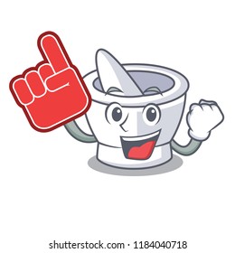 Foam finger mortar mascot cartoon style
