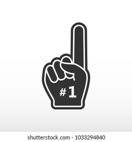 Foam finger. Number 1, black glove with finger raised flat, fan hand. Vector icon.