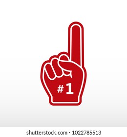 Foam Finger. Number 1, Glove With Finger Raised Flat, Fan Hand. Vector Icon.