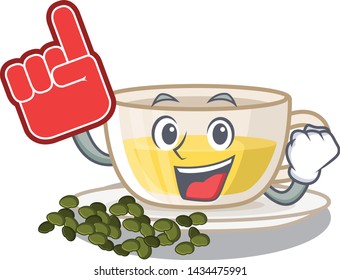 Foam finger oolong tea above wood tables cartoon