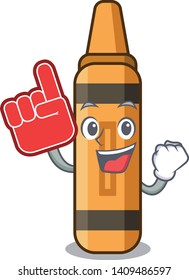 Foam Finger Orange Crayon Cartoon.