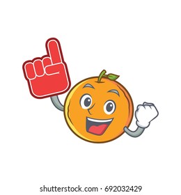 With foam finger orange fruit cartoon character