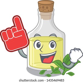 Foam finger peppermint oil above wooden mascot table
