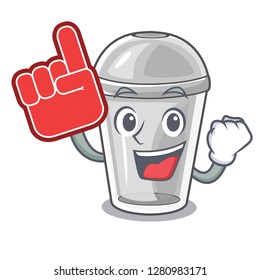 Foam finger plastic cup on a cartoon table