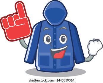 Foam finger raincoat behind in the character door