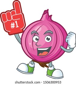 Foam finger raw red onion cartoon on white background
