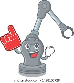 Foam finger robotic arm machine above cartoon chair