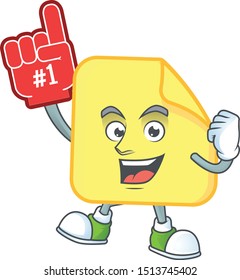 Foam finger rounded sticker paper on white background.