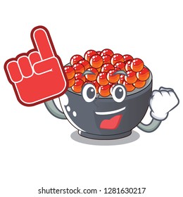 Foam finger salmon roe with isolated on mascot