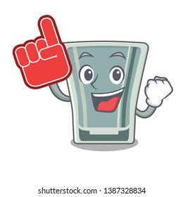 Foam finger shot glass on wooden cartoon table