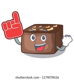 Foam finger slice almond chocolate cake isolated on mascot