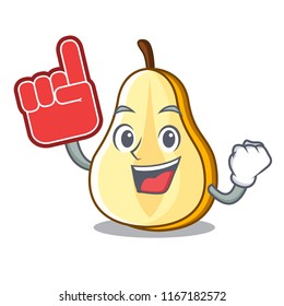 Foam finger sliced fresh juicy pear mascot cartoon