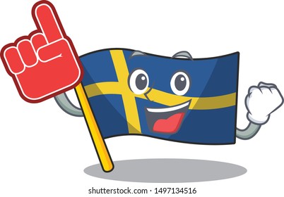 Foam finger swede flags flutter on character pole