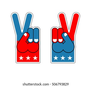 Foam Finger victory. Symbol of USA Patriot. American sports sign. Expression of emotions. Pattern of flag of America. Signet Event
