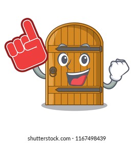 Foam finger vintage wooden door on mascot cartoon