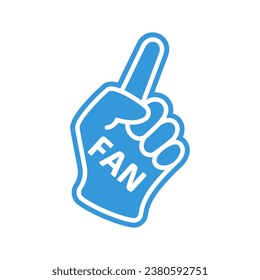 Foam fingers FAN. Number one, fan hand glove with red finger raised. Foam hand. Sport supporting. Hand up with word Go. Vector illustration flat design. Isolated on a white background.