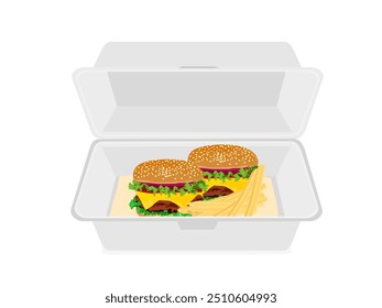 Foam food container on a white background.