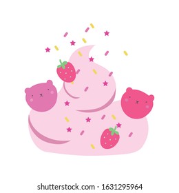 foam with fresh strawberries fruits vector illustration design