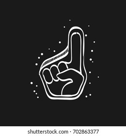 Foam glove icon in doodle sketch lines. Sport spectator supporter football basketball softball