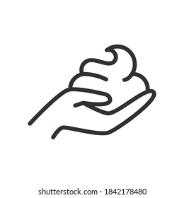 foam for hair in hand, linear icon. Editable stroke