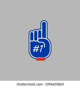 Foam Hand, Red Finger, Number One # 1 Fan Glove, Sport Concept Supporting Sign, Isolated on grey Background, Hand Drawn Vector 3D Illustration