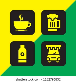 foam icon. 4 foam set with hot coffee rounded cup on a plate from side view, wash, shampoo and beer vector icons for web and mobile app