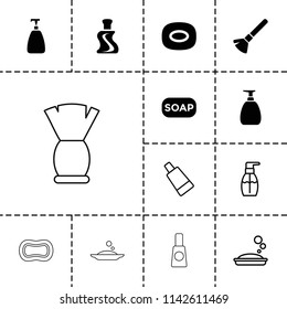 Foam icon. collection of 13 foam filled and outline icons such as shaving brush, soap, cream tube, bottle soap, soap. editable foam icons for web and mobile.
