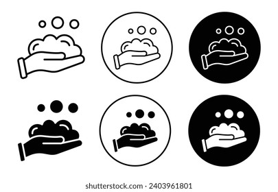 Foam icon. rubbing shampoo or shower gel to make bubble in hand palm to clean body for hygiene vector. water with shave cream soapy foam symbol set. soap foam set sign 