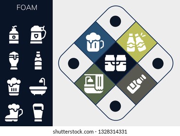 foam icon set. 13 filled foam icons.  Collection Of - Beer, Bath, Soap, Beers