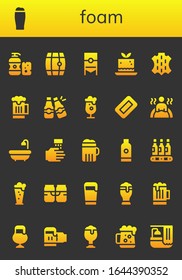foam icon set. 26 filled foam icons.  Simple modern icons such as: Shampoo, Beer, Mousse, Skin, Beers, Soap, Bath, WASHING HANDS, Dark beer
