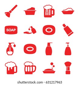 Foam icons set. set of 16 foam filled icons such as baby bath, soap, shaving brush, cream tube, soap, laundry, beer mug