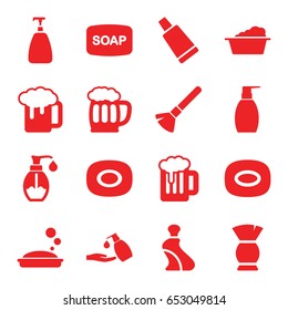 Foam icons set. set of 16 foam filled icons such as soap, shaving brush, cream tube, brush, soap, laundry, beer mug