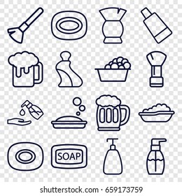 Foam icons set. set of 16 foam outline icons such as baby bath, soap, shaving brush, cream tube, brush, soap, laundry