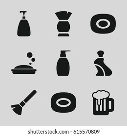 Foam icons set. set of 9 foam filled icons such as soap, shaving brush, cream tube, brush, bottle soap