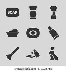 Foam icons set. set of 9 foam filled icons such as soap, shaving brush, cream tube, brush, soap, laundry