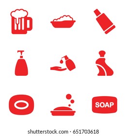Foam icons set. set of 9 foam filled icons such as baby bath, soap, cream tube, soap, liquid soap