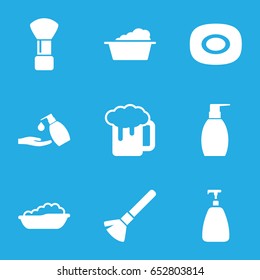 Foam icons set. set of 9 foam filled icons such as baby bath, soap, shaving brush, laundry, bottle soap, liquid soap