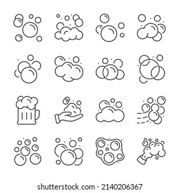 Foam icons set. Soap bubbles, icon collection. Line with editable stroke