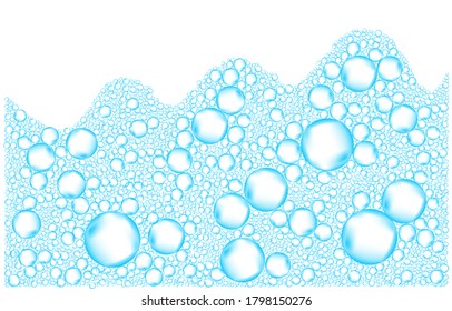 Foam isolated on transparent background. Blue soap or shampoo bubbles realistic texture. Vector suds effect.