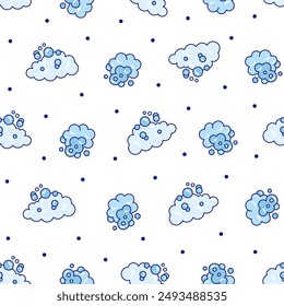 Foam made of soap or clouds. Seamless pattern. Bubbles of different shapes. Hand drawn style. Vector drawing. Design ornaments.
